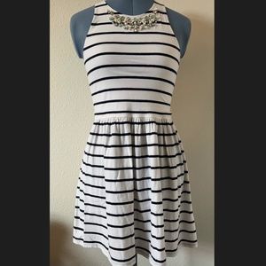 Abercrombie & Fitch Striped Skater Dress Navy Striped Jeweled Necklace